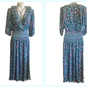 Dress Susan Freis Neiman Marcus Vintage 1980s Midi Deep V Neck Medium